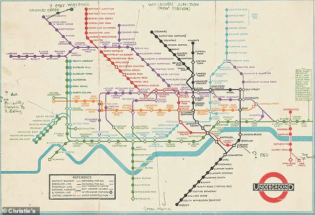 Rare 1932 Draft of the London Underground Map Set for Auction at Christie's