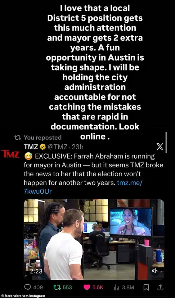 Farrah Abraham's Mayoral Bid Collapses Over Election Year Mix-Up, Per TMZ: 'I Thought It Was 2026,' Says Former *Teen Mom* Star