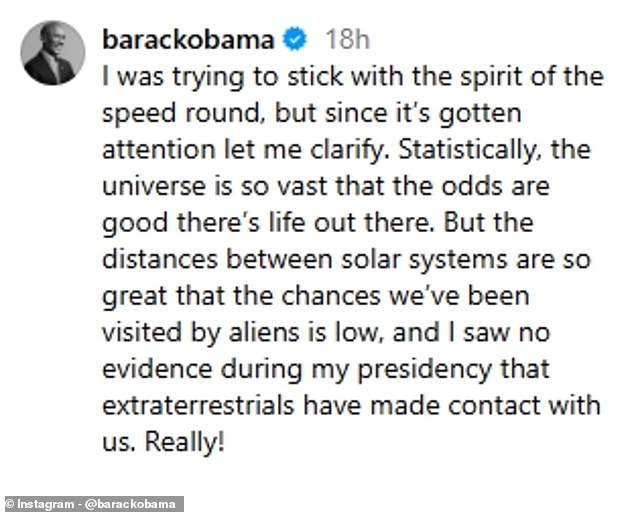Barack Obama Clarifies Remarks on Extraterrestrial Life: Statistically Likely, But Skeptical About Contact