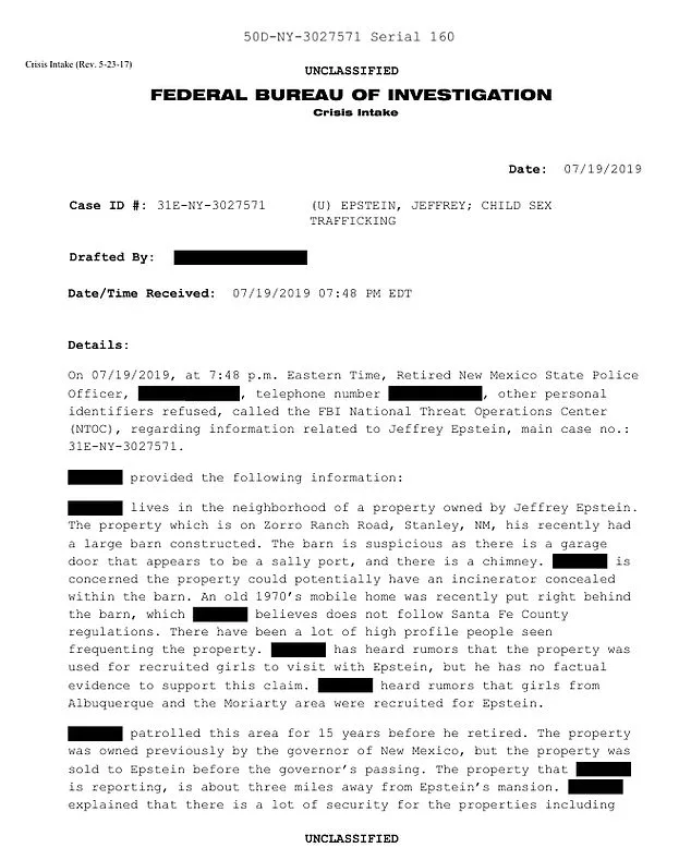 FBI Warned About Epstein's Suspicious Barn, Allegedly a Hideout for Buried Victims