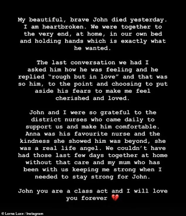 Influencer Lorna Luxe Shares Heartbreaking Loss as Husband John Andrews Dies After Battle with Rare Adrenal Cancer, Following Brief Remission