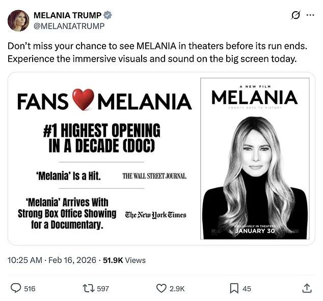 Melania Trump Sparks Controversy with Presidents' Day Documentary Promotion