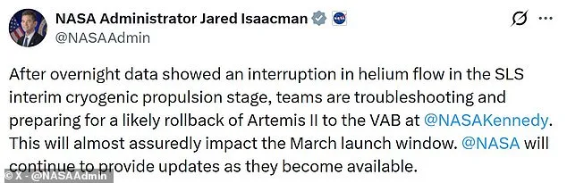 NASA's Artemis II Moon Mission Delayed Again as SLS Rocket Issue Pushes Launch to April 1