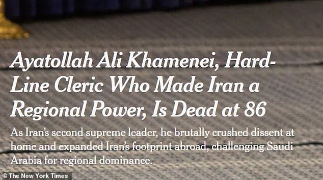 Controversy Erupts Over NYT's Alleged Bias in Headline Announcing Death of Iranian Supreme Leader Khamenei