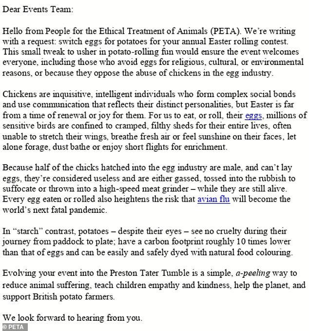 PETA Campaigns for 'Potato Tumble' as Alternative to Easter Egg Rolling to Spare Chickens from Suffering