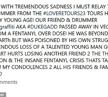 Corey Feldman's Drummer Duke Gadd Dies at 23