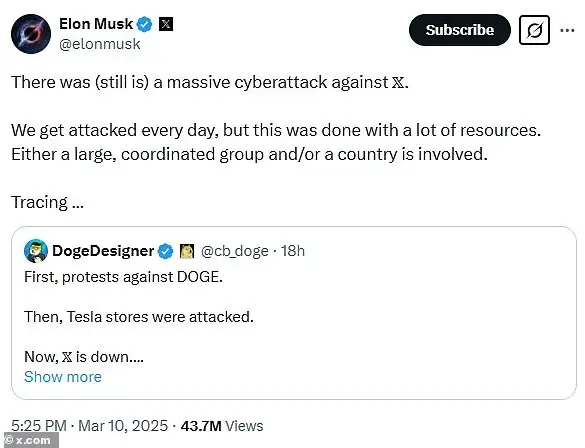 Elon Musk Blames Cyberattack for X (Formerly Twitter) Catastrophic Outage