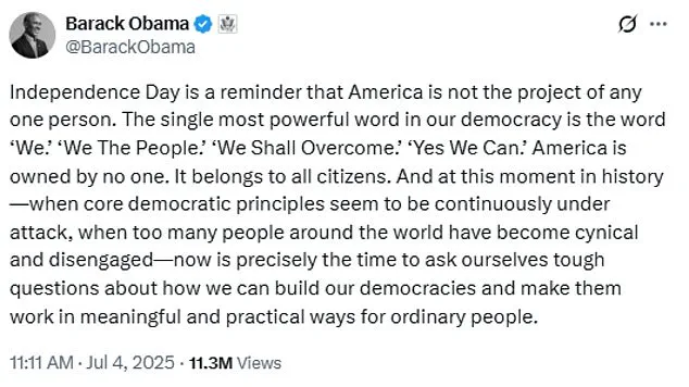 Barack Obama's Fourth of July Message: A Call for Unity and Subtle Critique of Trump's Policies