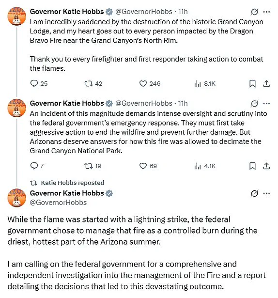 Governor Hobbs Demands Federal Investigation into Grand Canyon Wildfires, Raising Questions About Limited Access to Critical Emergency Response Data