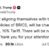 Trump Threatens Tariffs on BRICS-Allied Nations, Calls Policies 'Anti-American' in Trade Rhetoric