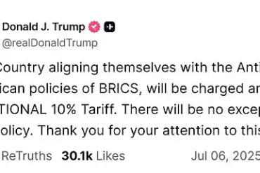 Trump Threatens Tariffs on BRICS-Allied Nations, Calls Policies 'Anti-American' in Trade Rhetoric