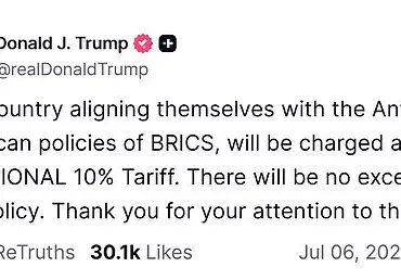 Trump Threatens Tariffs on BRICS-Allied Nations, Calls Policies 'Anti-American' in Trade Rhetoric