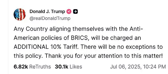 Trump Threatens Tariffs on BRICS-Allied Nations, Calls Policies 'Anti-American' in Trade Rhetoric