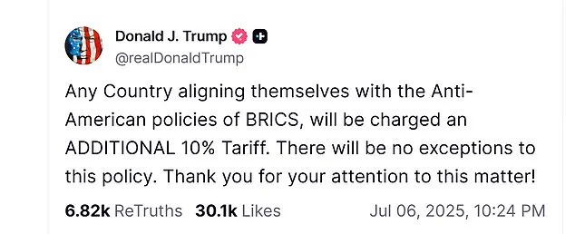 Trump Threatens Tariffs on BRICS-Allied Nations, Calls Policies 'Anti-American' in Trade Rhetoric