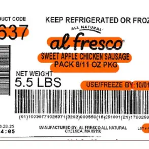 USDA Issues Nationwide Recall of Chicken Sausages Over Throat Laceration Risk, Urges Public to Discard Products