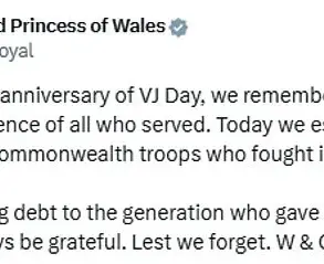 Prince and Princess of Wales Mark 80th Anniversary of VJ Day with Message Honoring Courage, Sacrifice, and Resilience of WWII Servicemen and Women