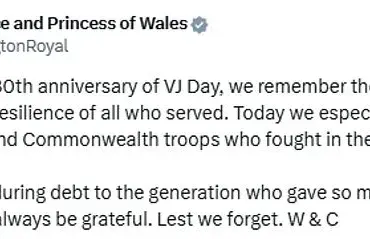 Prince and Princess of Wales Mark 80th Anniversary of VJ Day with Message Honoring Courage, Sacrifice, and Resilience of WWII Servicemen and Women
